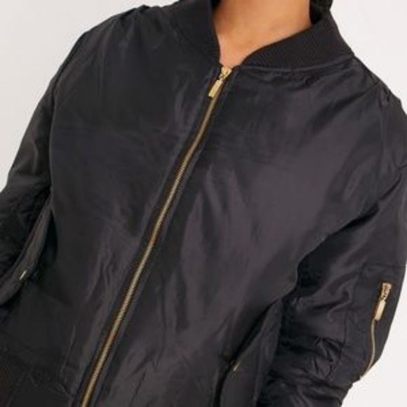 Pretty Little Things Black Satiny Bomber jacket w/gold Zips sz Small NWOT - Picture 8 of 8